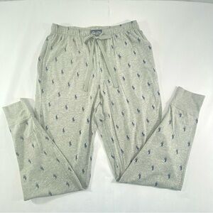 POLO Ralph Lauren Gray Sleepwear Pajama Pants With Blue Logo Pattern Men’s M NEW